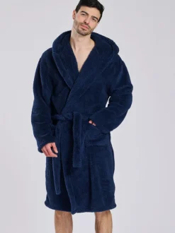 Loungeable Bleu - Robe de chambre à capuche Sherpa New