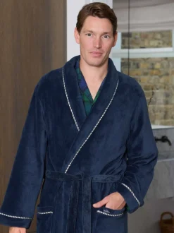 Savile Row Company Bleu - Robe de chambre légère en polaire douce à bords de corde New
