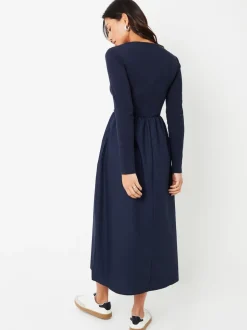 Threadbare - Robe mi-longue jersey côtelé 2en1 avec jupe en popeline Bleu Discount