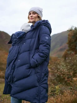 Seraphine Bleu - Long Chevron 3 en 1 Manteau de grossesse et de portage pour bébé Sale