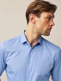 Next Bleu - Slim Fit (Slim Fit) - Chemises de nuit texturées à double poignet et d'entretien facile Discount