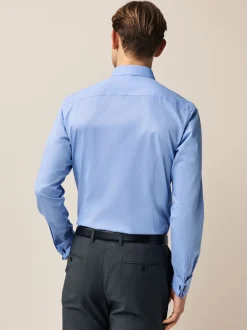 Next Bleu - Slim Fit (Slim Fit) - Chemises de nuit texturées à double poignet et d'entretien facile Discount