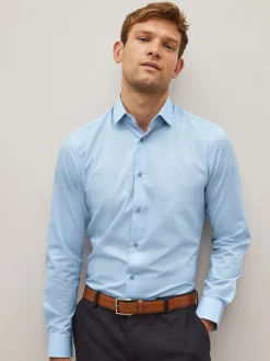 Next - Slim Fit (Slim Fit) - Chemise élégante texturée facile d’entretien à poignets simples Bleu