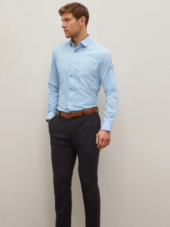 Next - Slim Fit (Slim Fit) - Chemise élégante texturée facile d’entretien à poignets simples Bleu