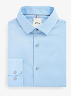 Next - Slim Fit (Slim Fit) - Chemise élégante texturée facile d’entretien à poignets simples Bleu