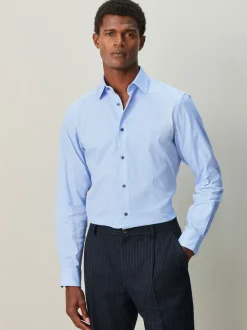 Next Bleu - Slim Fit (Slim Fit) - Chemise habillée texturée à manches longues avec bordure