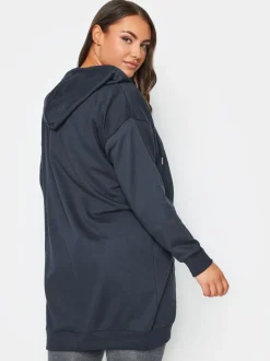 Yours Curve Bleu - Sweat à capuche zippé coupe longue Sale