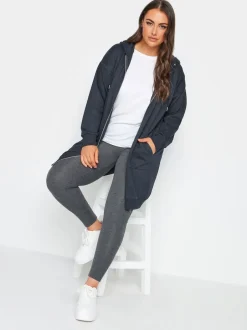 Yours Curve Bleu - Sweat à capuche zippé coupe longue Sale