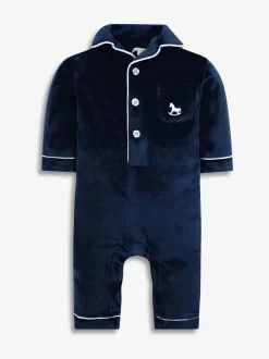 The Little Tailor Bleu - Bébé Luxury Soft Touch Velour Noël Onsie Rompersuit Outlet