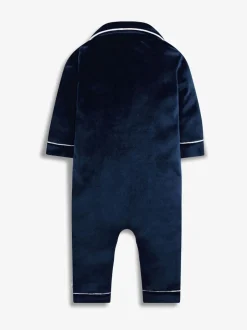The Little Tailor Bleu - Bébé Luxury Soft Touch Velour Noël Onsie Rompersuit Outlet