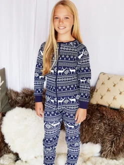 The Little Tailor Bleu - Kids Reindeer Noël Motif Fair Isle 100% Coton Tout-en-un