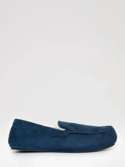Threadbare Bleu - chaussons mocassins doublés de fausse fourrure en faux daim Online