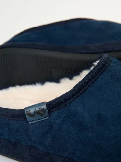 Threadbare Bleu - Faux suède Chaussons mule doublés de fausse fourrure Hot