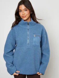 Threadbare - Half Zip Borg Fleece Bleu Best