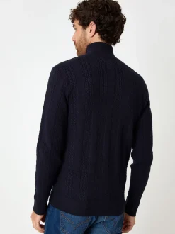 Threadbare Bleu - pull à col zippé en maille torsadée New