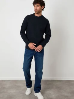 Threadbare Bleu - Pulls ras du cou en maille côtelée à manches raglan Hot