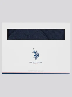 U.S. Polo Assn Bleu - . Ensemble bonnet et écharpe en maille côtelée de luxe pour homme Hot