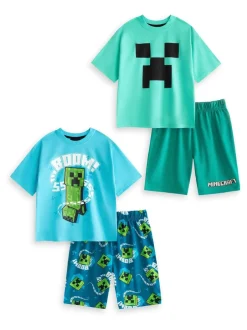 Vanilla Underground Bleu - Pyjamas garçon 100% coton Minecraft à manches courtes Ensemble de 2