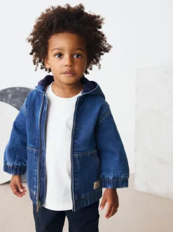 Next Bleu - Veste-chemise en jean à capuche zippée doublée Borg (3mois -7ans) Sale