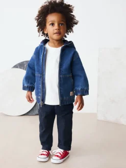 Next Bleu - Veste-chemise en jean à capuche zippée doublée Borg (3mois -7ans) Sale