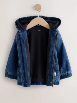 Next Bleu - Veste-chemise en jean à capuche zippée doublée Borg (3mois -7ans) Sale