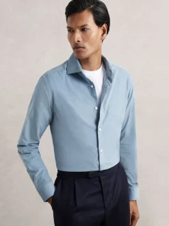 Reiss Bleu avio - Chemise à col italien en velours côtelé de coton Velma Best