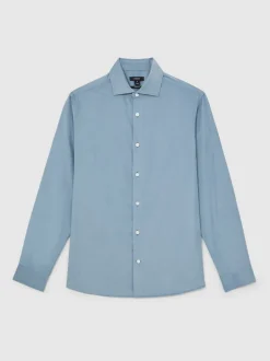 Reiss Bleu avio - Chemise à col italien en velours côtelé de coton Velma Best
