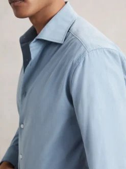 Reiss Bleu avio - Chemise à col italien en velours côtelé de coton Velma Best