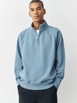 Next Bleu avio - Sweat-shirt épais délavé à col zippé Clearance