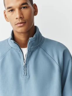 Next Bleu avio - Sweat-shirt épais délavé à col zippé Clearance