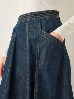 Monsoon Bleu blanc - Harper Jupes à coutures apparentes Denim 100% Coton Mi-long Hot