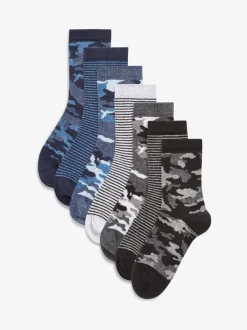 Next - Paquet de chaussettes en coton riche 7 Bleu camouflage/rayures