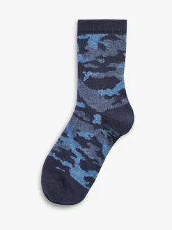 Next - Paquet de chaussettes en coton riche 7 Bleu camouflage/rayures