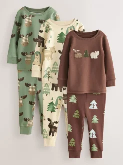 Next Bleu canard/Écru Animal - Lot de 3 pyjamas Snuggle (9mois-8ans)
