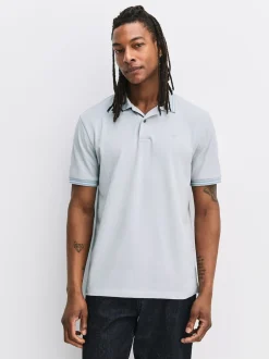 Next Bleu canard/marine/gris - Lot de 3 polos à liserés en piqué à manches courtes Online