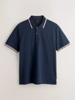 Next Bleu canard/marine/gris - Lot de 3 polos à liserés en piqué à manches courtes Online