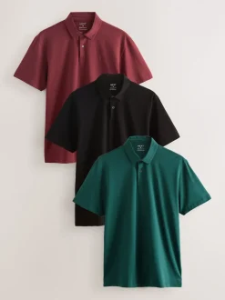 Next - Polo en jersey Manches courtes 3 Pack Bleu canard/Noir/Rouge rouille New