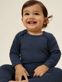 Mori Bleu clair - Body côtelé extensible à manches longues et encolure Clearance