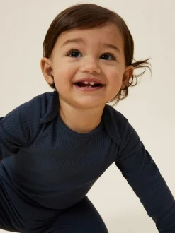 Mori Bleu clair - Body côtelé extensible à manches longues et encolure Clearance