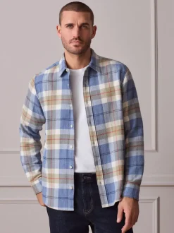 Next - Chemise à carreaux Signature à manches longues Bleu clair Outlet