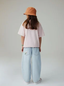 Next Bleu clair - Jean barrel brodé fleuri (3-16ans) New