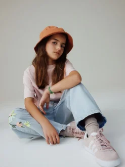 Next Bleu clair - Jean barrel brodé fleuri (3-16ans) New