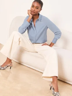 Lipsy Bleu clair - chemise en satin à manches longues en mousseline Clearance