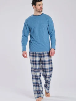 Loungeable Bleu clair - Ensemble pyjama haut en jersey et pantalon à carreaux brossé Discount