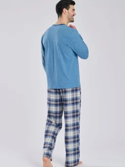 Loungeable Bleu clair - Ensemble pyjama haut en jersey et pantalon à carreaux brossé Discount