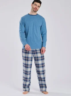 Loungeable Bleu clair - Ensemble pyjama haut en jersey et pantalon à carreaux brossé Discount
