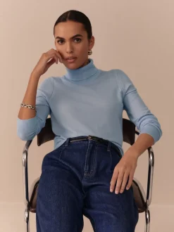 Next Bleu clair - Pull à col roulé 100% laine mérinos N.premium Discount