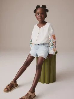 Next Bleu clair - 100Shorts en coton % Frayed Edge Distressed (3-16yrs) Clearance