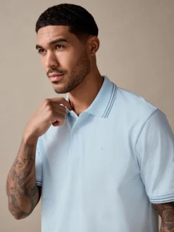 Next - Polo coupe classique à manches courtes et liserés Bleu clair ottoman Discount