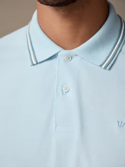 Next - Polo coupe classique à manches courtes et liserés Bleu clair ottoman Discount